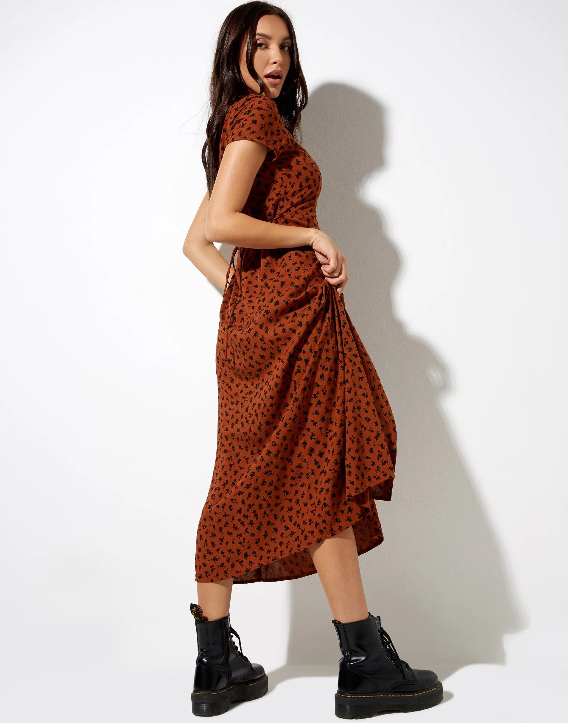 Sanrin Midi Dress in Dainty Daisy Bombay Brown sold by Motel Rocks product image thumbnail 2