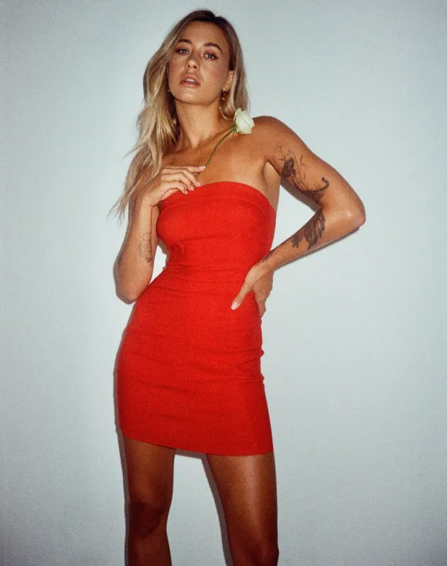 Siria Bandeau Dress in Tailoring Red sold by Motel Rocks