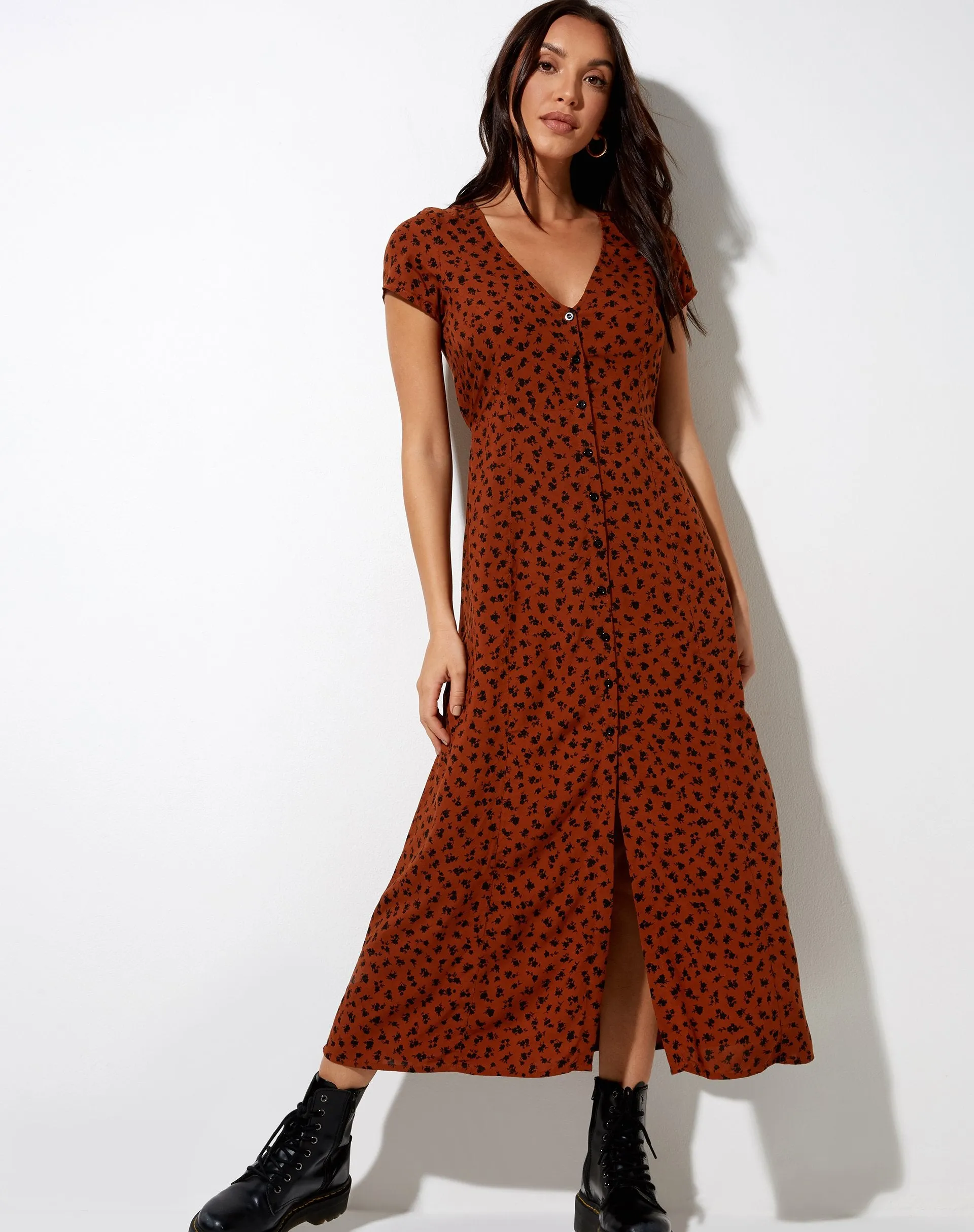 Sanrin Midi Dress in Dainty Daisy Bombay Brown sold by Motel Rocks product image thumbnail 3