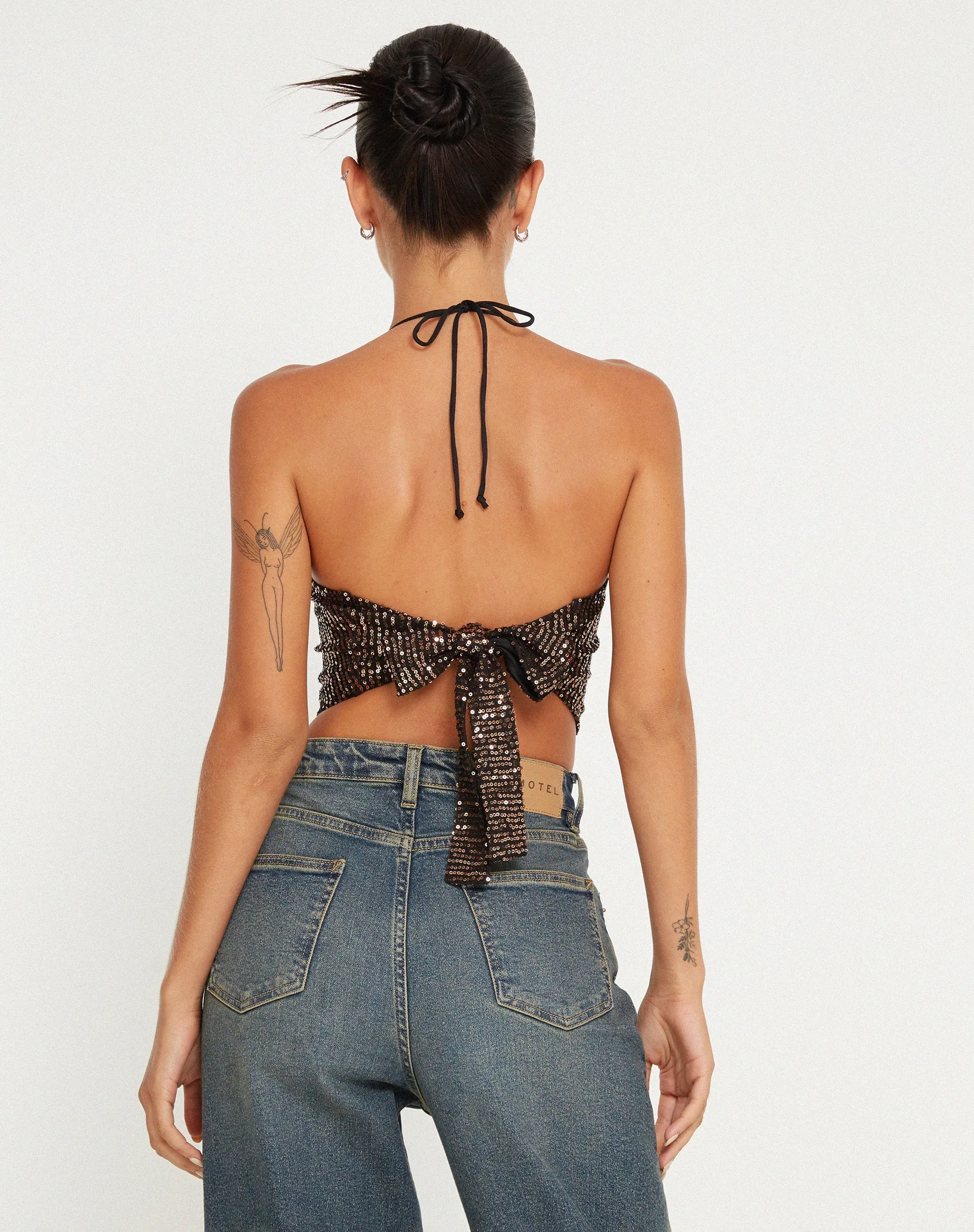 Ketida Crop Top in Drape Sequin Copper sold by Motel Rocks product image thumbnail 3