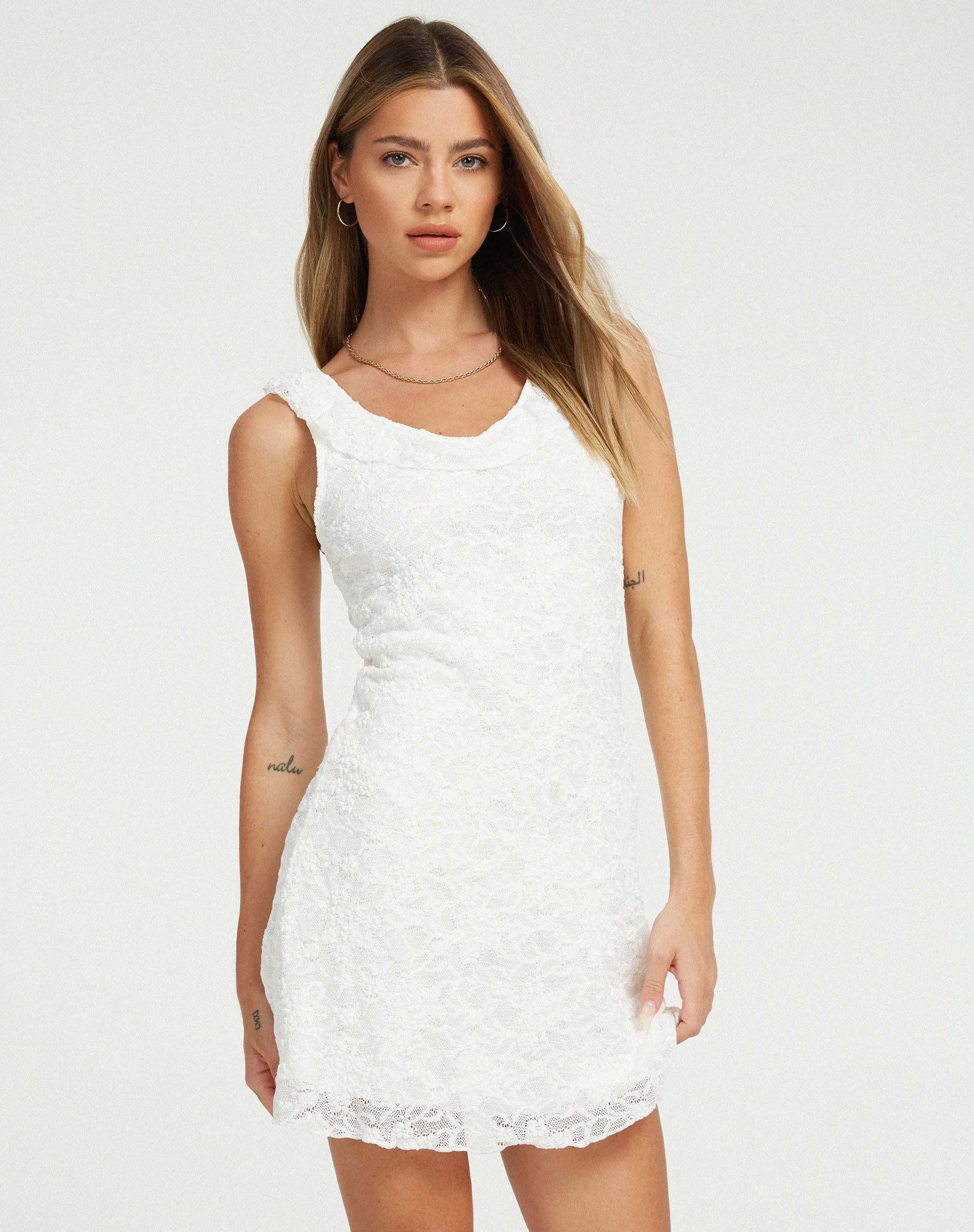 Eltami Mini Dress in Lace Ivory sold by Motel Rocks product image thumbnail 3