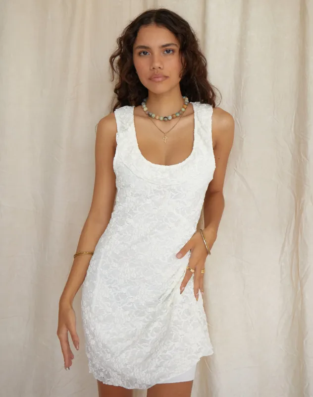 Eltami Mini Dress in Lace Ivory sold by Motel Rocks