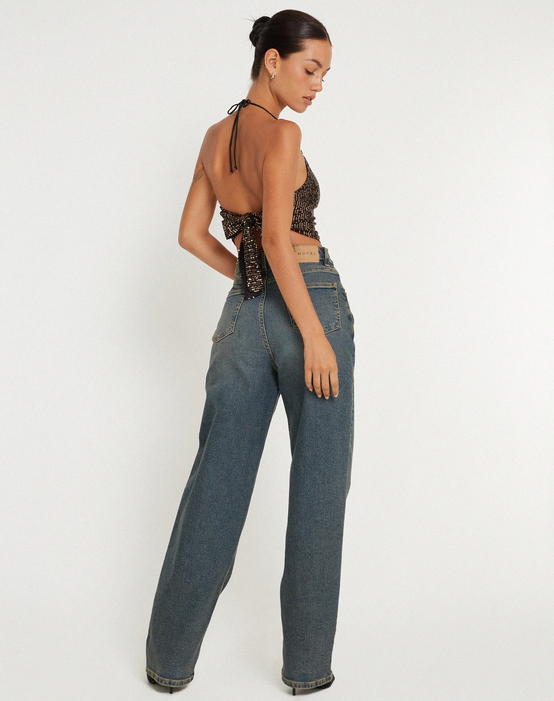 Ketida Crop Top in Drape Sequin Copper sold by Motel Rocks product image thumbnail 5