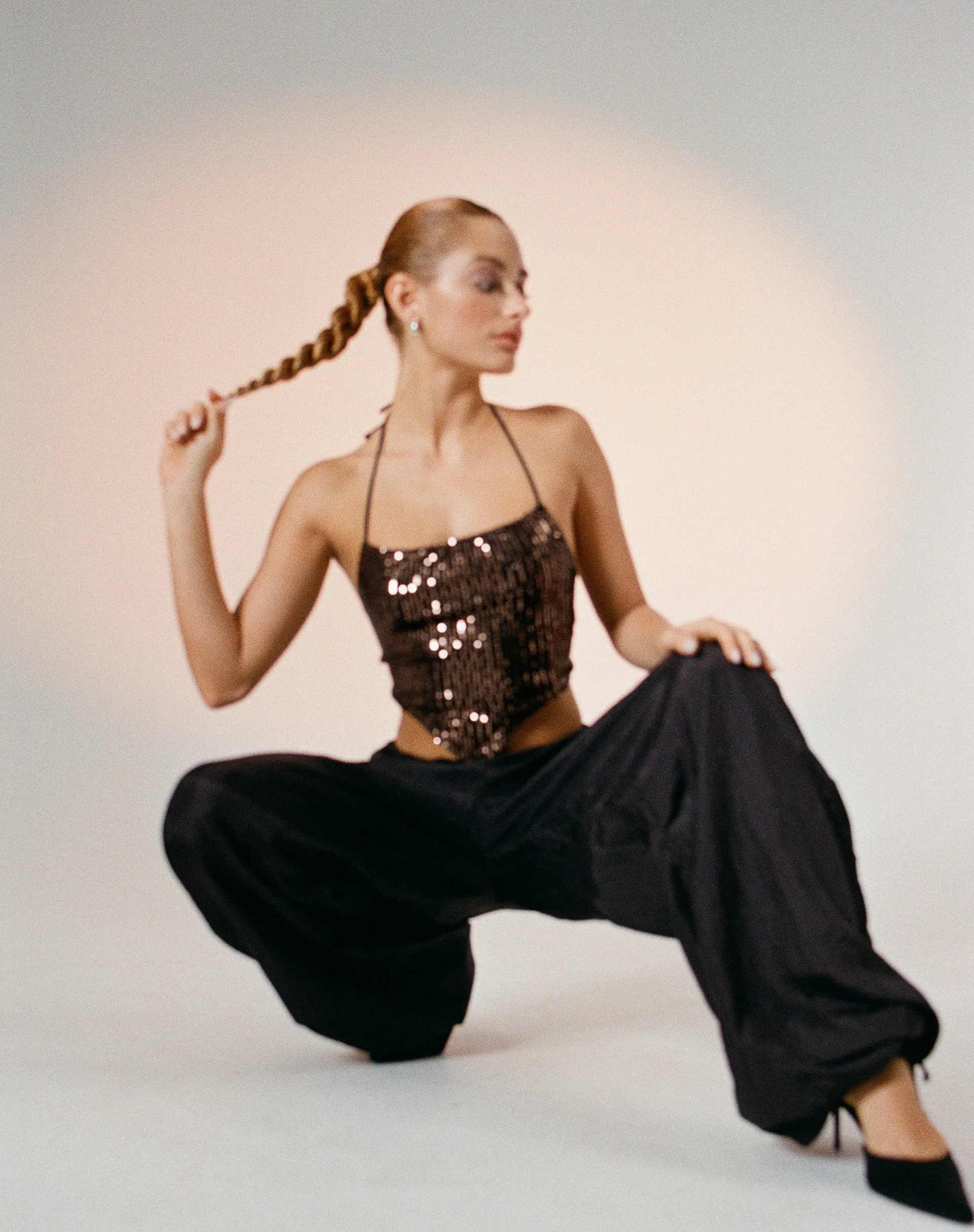 Ketida Crop Top in Drape Sequin Copper sold by Motel Rocks product image thumbnail 2
