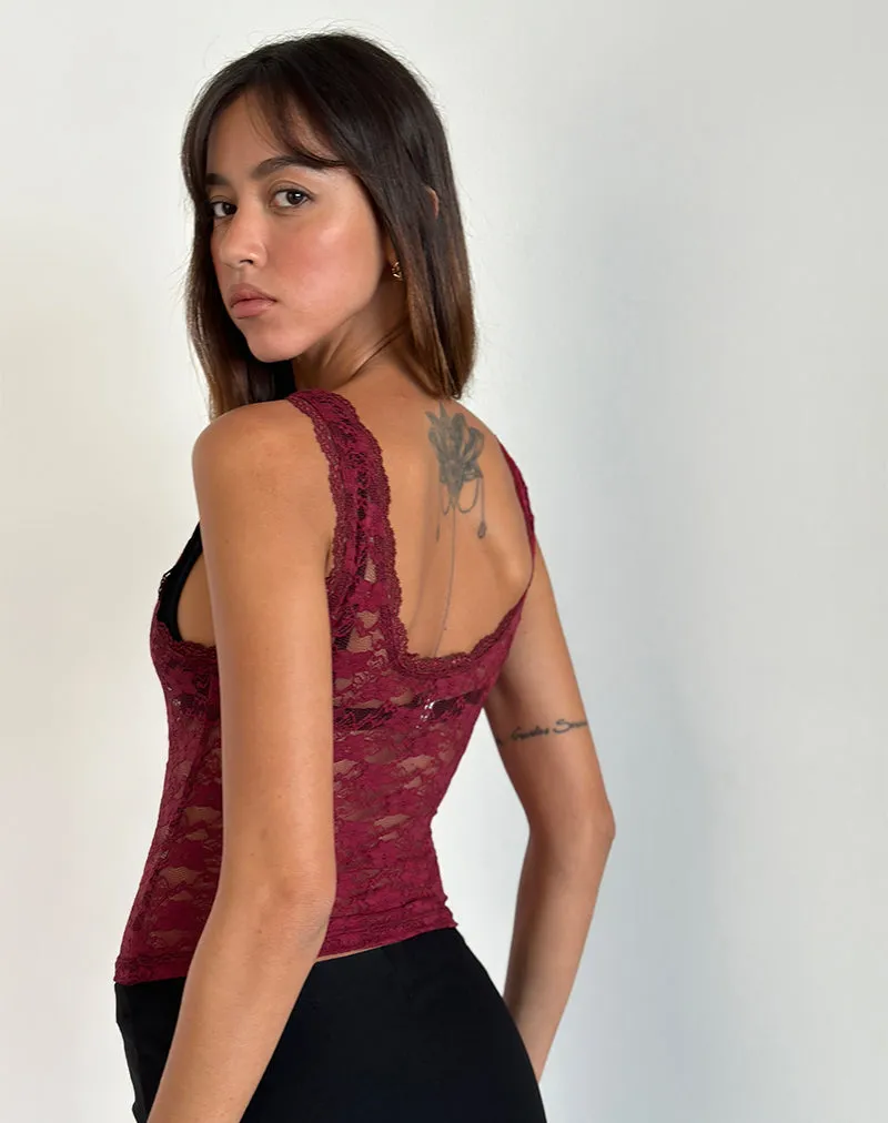Tahoa Top in Orchid Lace Burgundy sold by Motel Rocks product image thumbnail 3