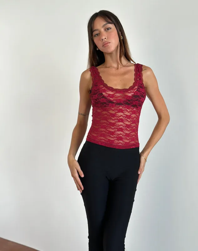 Tahoa Top in Orchid Lace Burgundy sold by Motel Rocks