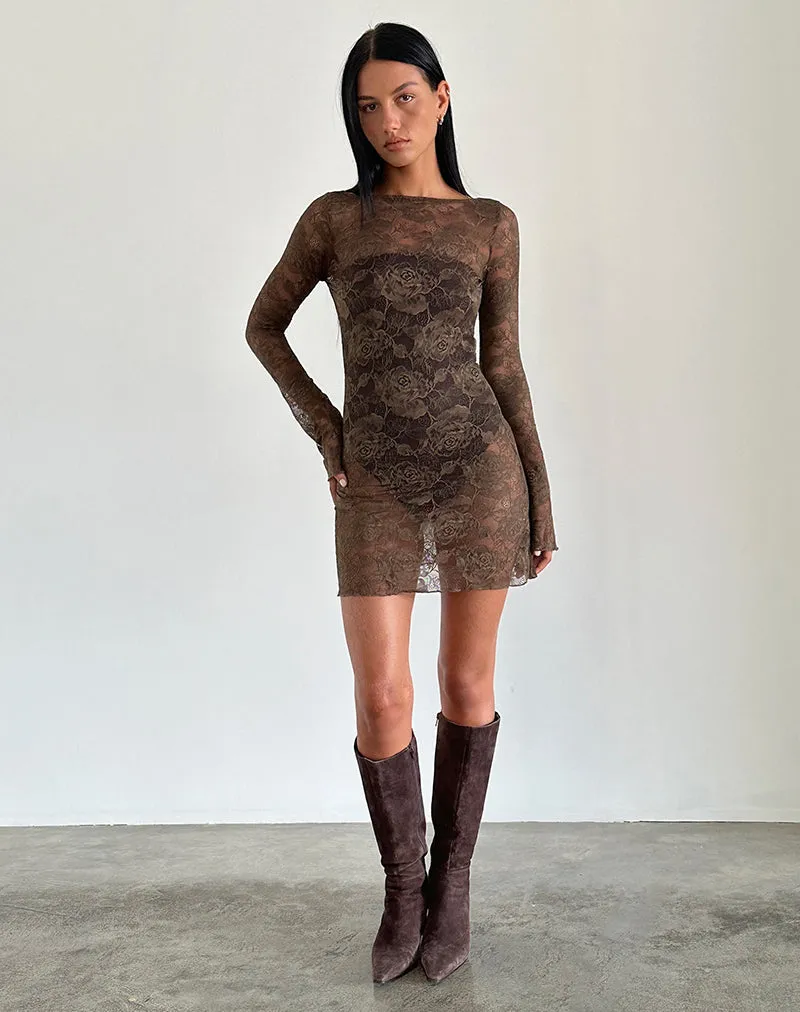 Sevila Long Sleeve Mini Dress in Dark Brown sold by Motel Rocks product image thumbnail 2