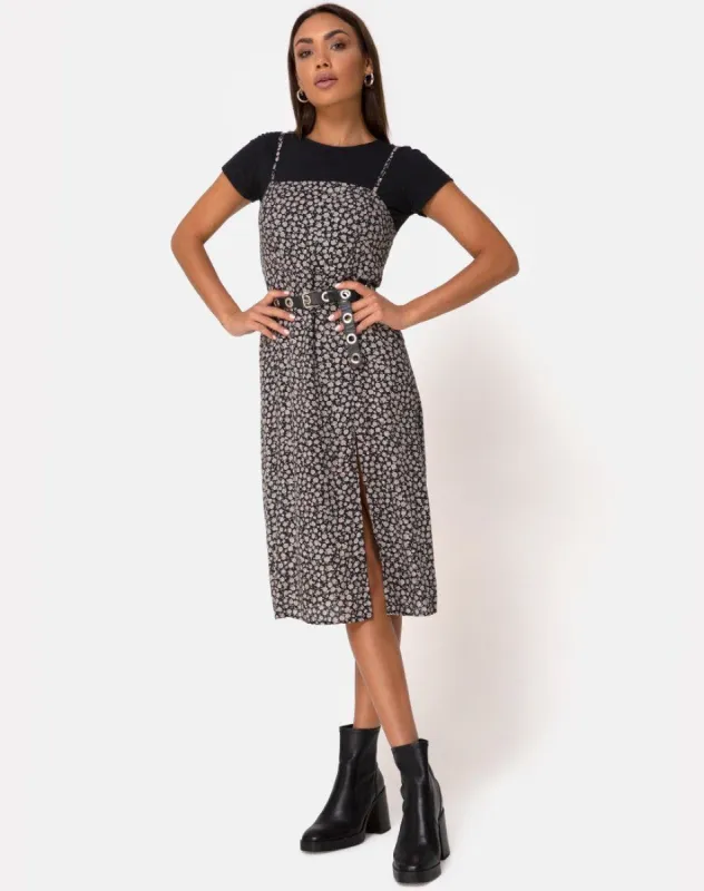 Kaoya Midi Dress in Ditsy Rose Black sold by Motel Rocks