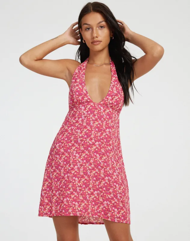 Leana Mini Dress in Ditsy Floral Pink sold by Motel Rocks