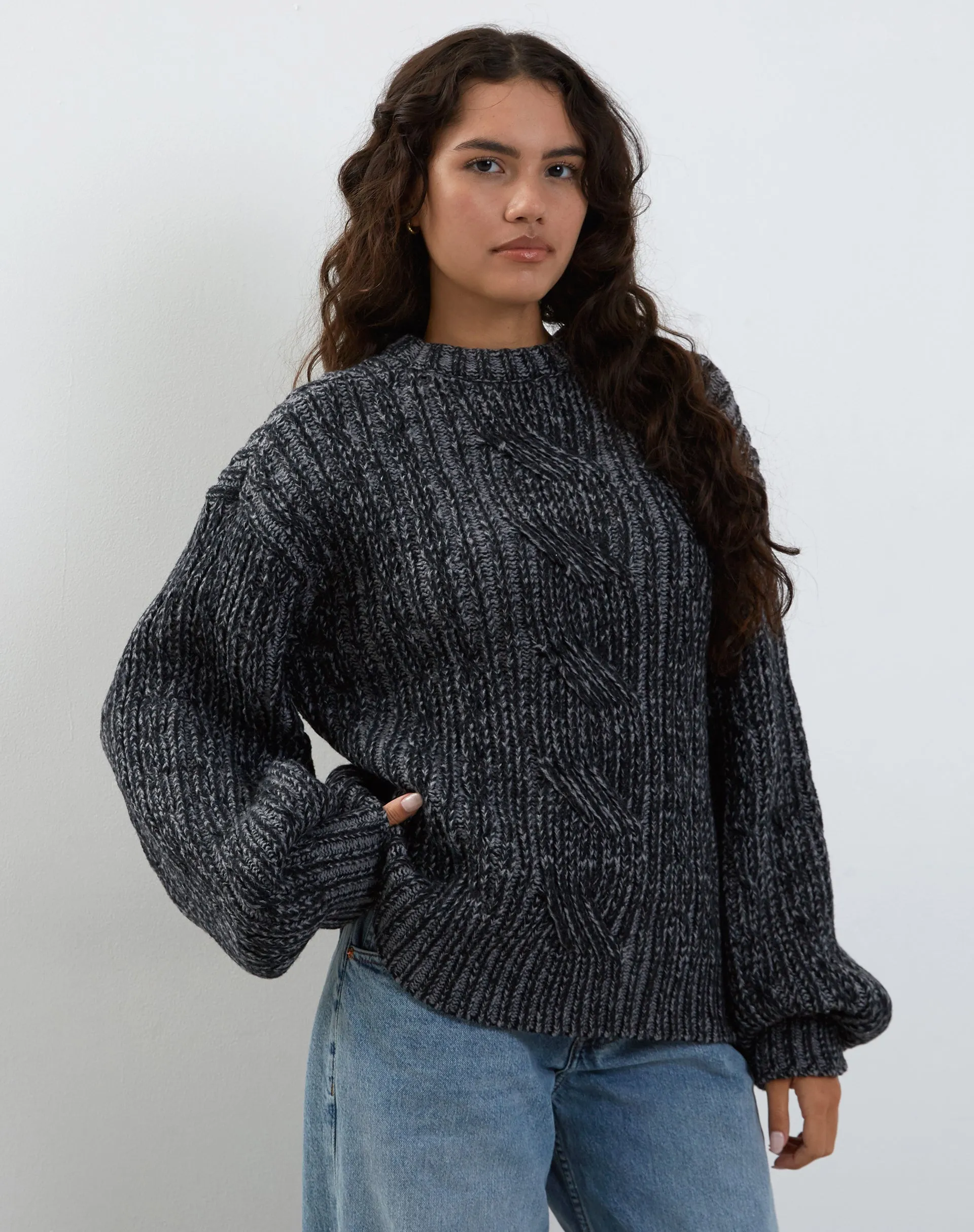 Amieta Knitted Jumper in Shadow Grey sold by Motel Rocks