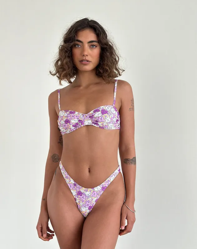 Farida Bikini Bottoms in Bright Floral Orange and Purple sold by Motel Rocks
