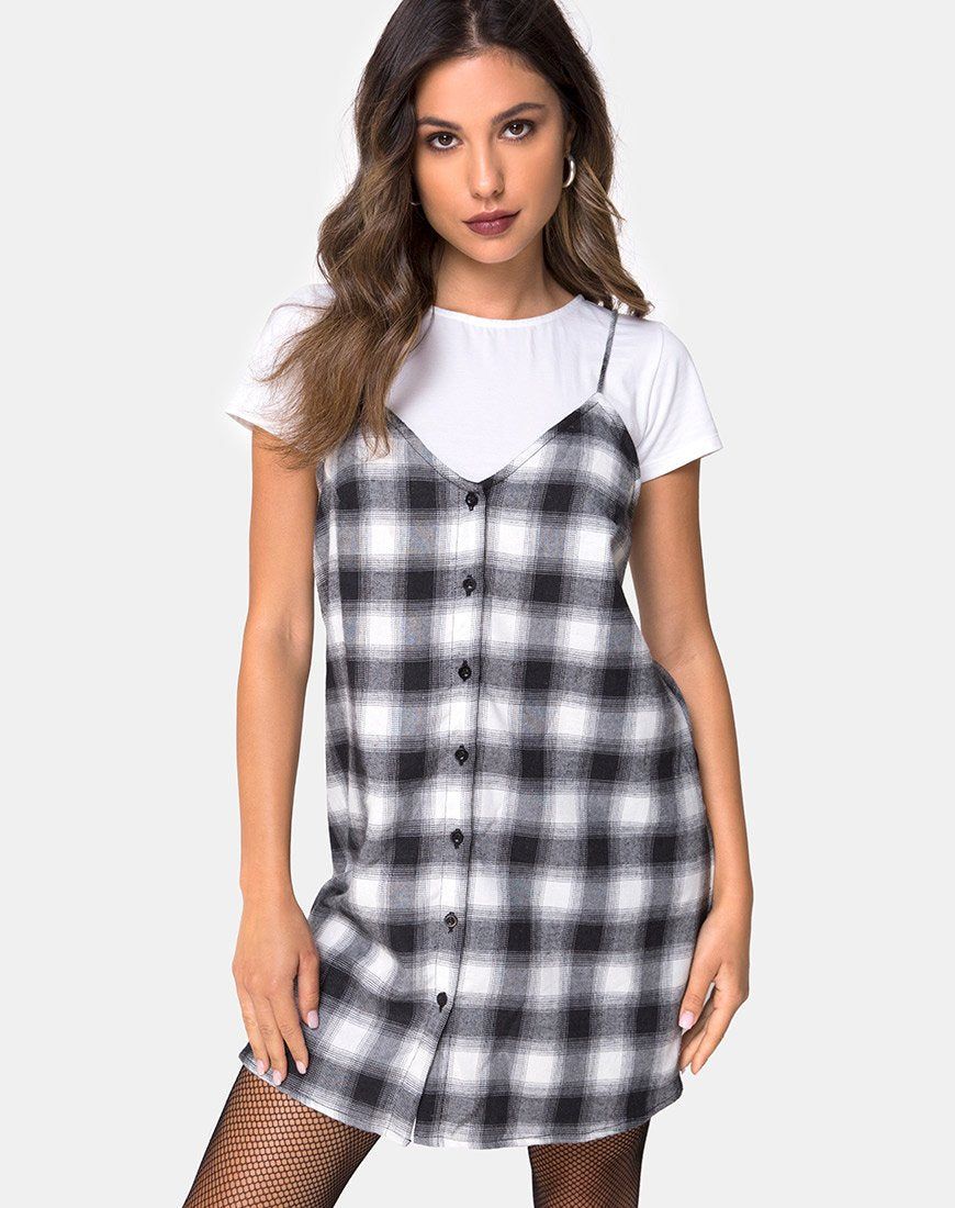 Sanna Dress in Plaid Black and White sold by Motel Rocks