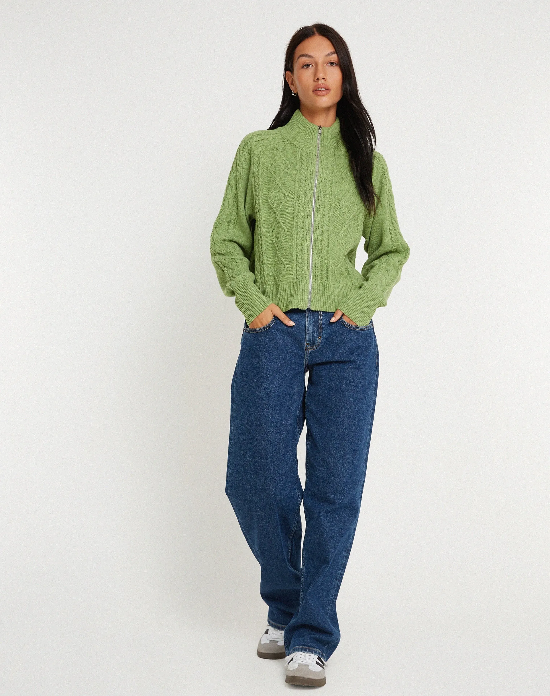 Lemila Knitted Zip Up Jacket in Moss Green sold by Motel Rocks product image thumbnail 2