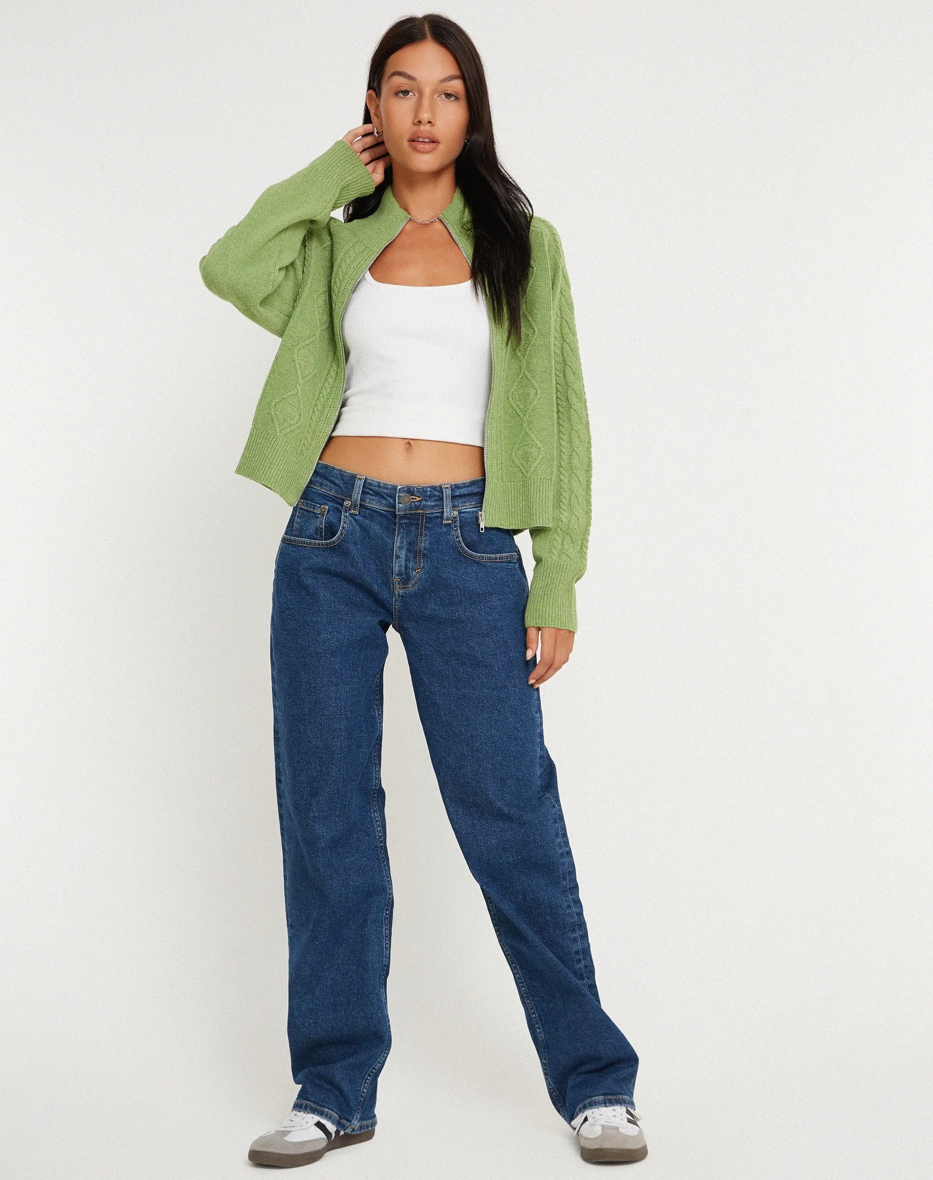 Lemila Knitted Zip Up Jacket in Moss Green sold by Motel Rocks product image thumbnail 5