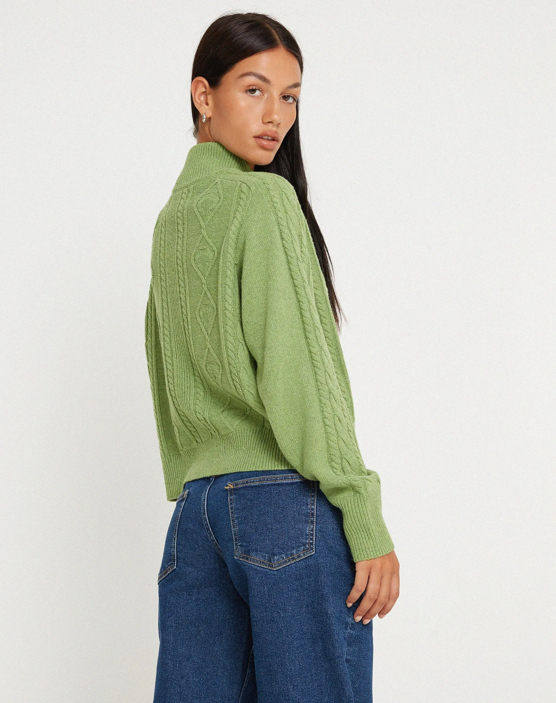 Lemila Knitted Zip Up Jacket in Moss Green sold by Motel Rocks product image thumbnail 3