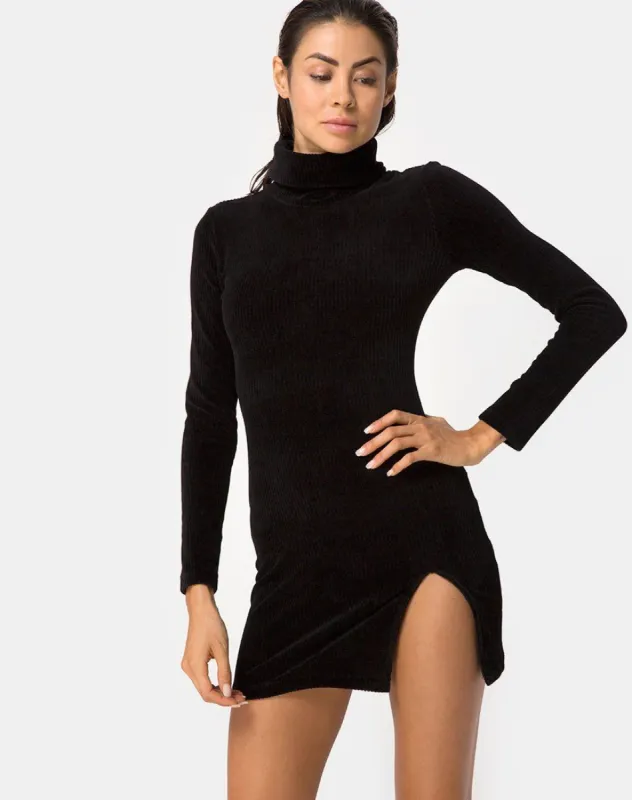 Tor Dress in Velvet Rib Black sold by Motel Rocks