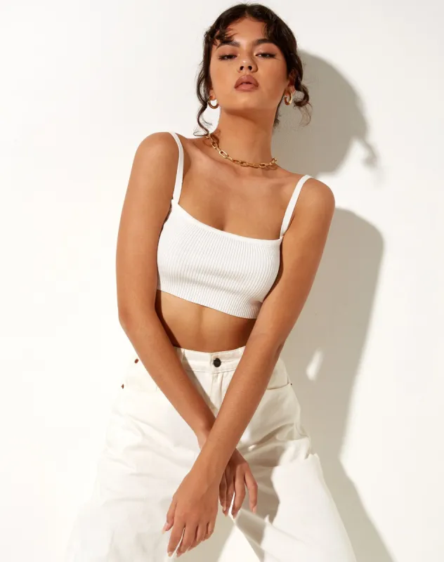 Lemia Bralette Top in Rib Star White sold by Motel Rocks