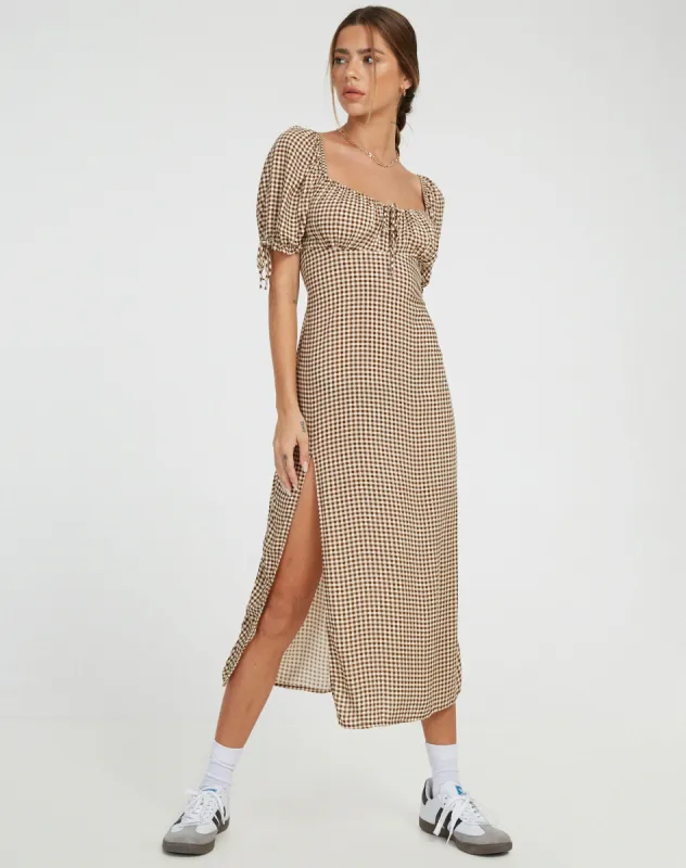 Cello Midi Dress in Mini Gingham sold by Motel Rocks