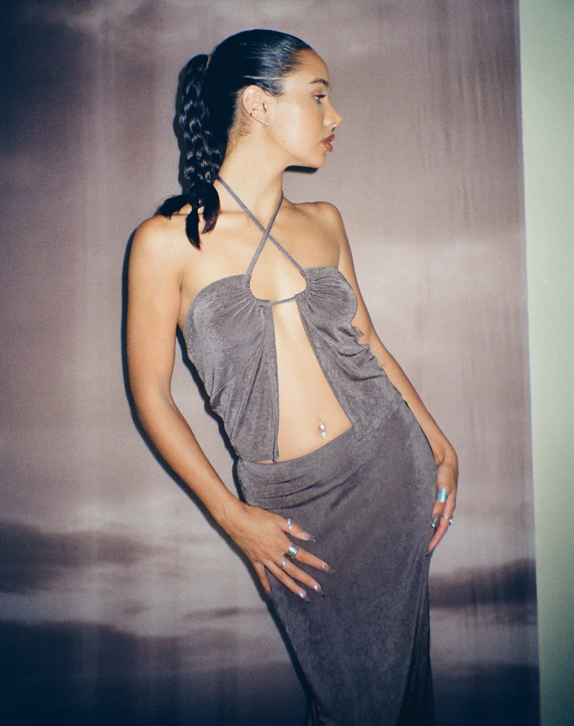 Hiriko Butterfly Top in Charcoal sold by Motel Rocks