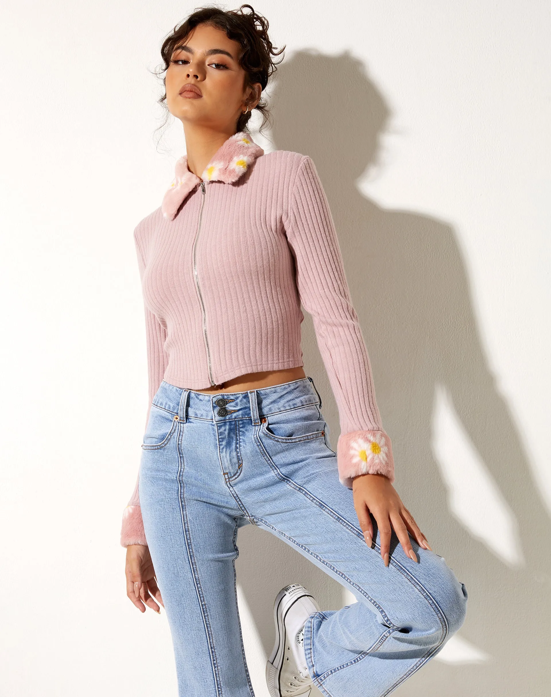Larita Cardi in Knit Dusky Pink sold by Motel Rocks