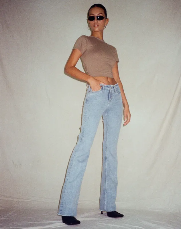 Frayed Low Rise Jeans in Light Wash Blue sold by Motel Rocks
