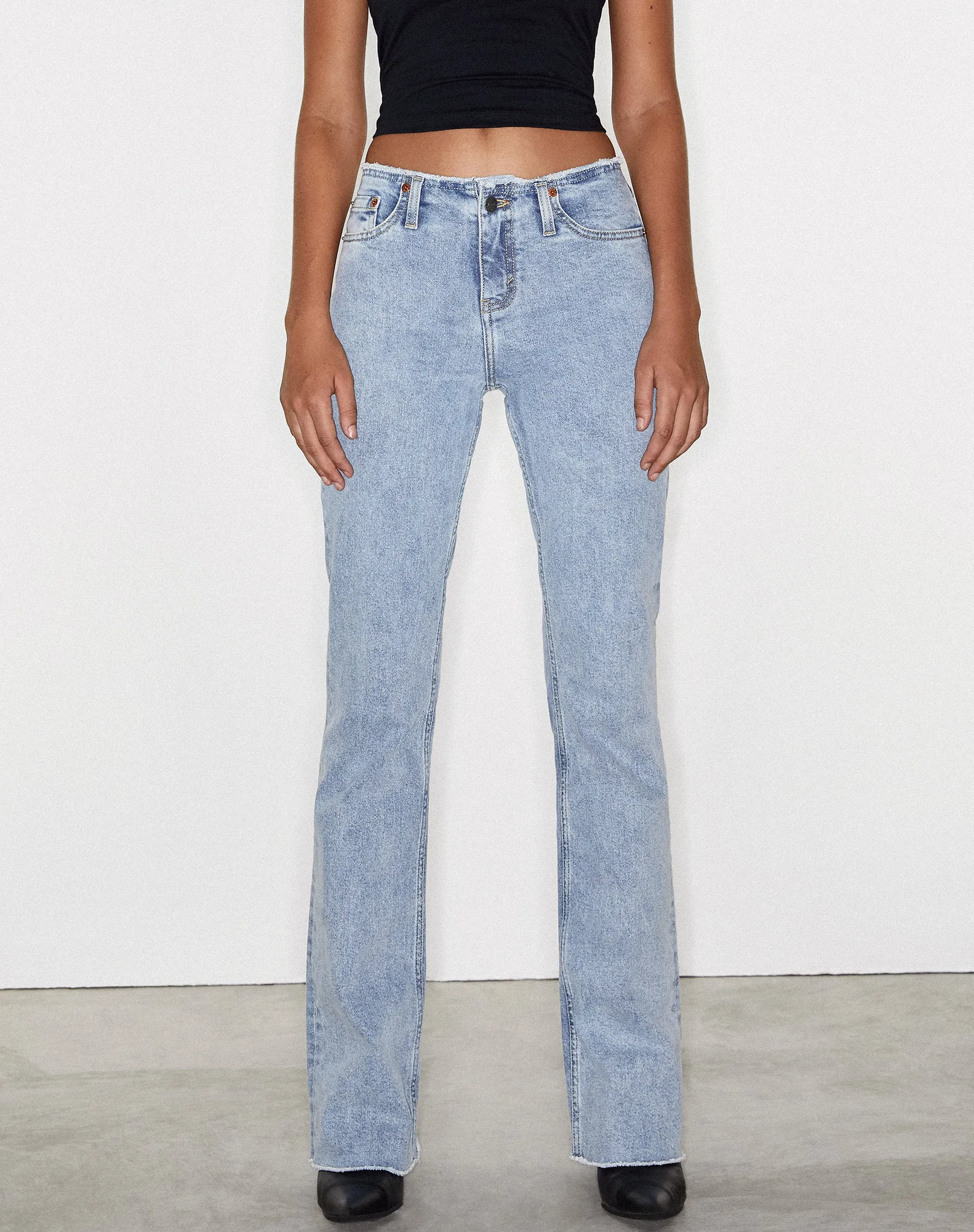 Frayed Low Rise Jeans in Light Wash Blue sold by Motel Rocks product image thumbnail 2