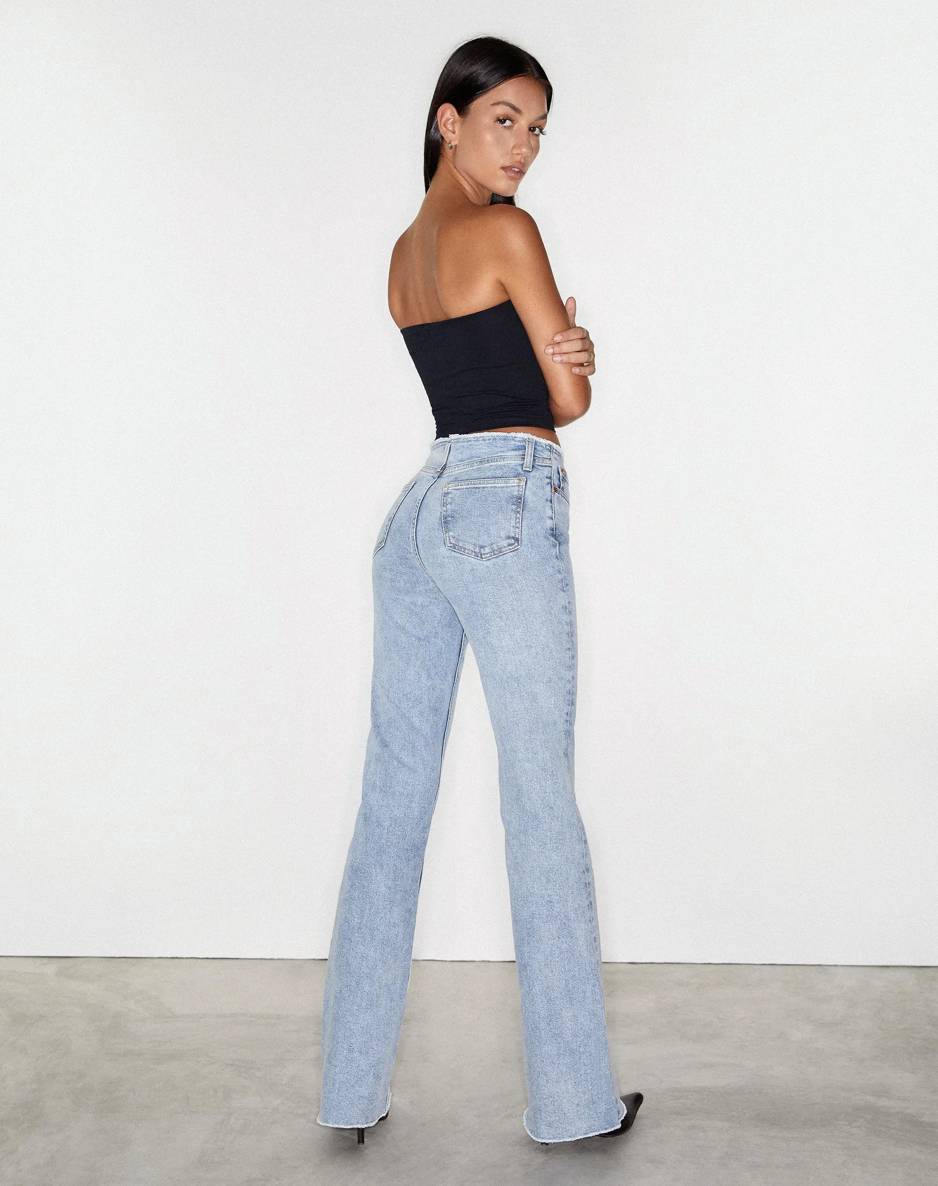 Frayed Low Rise Jeans in Light Wash Blue sold by Motel Rocks product image thumbnail 5