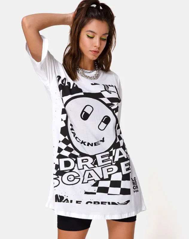 Sunny Kiss Tee in White with Black Dream Scape sold by Motel Rocks