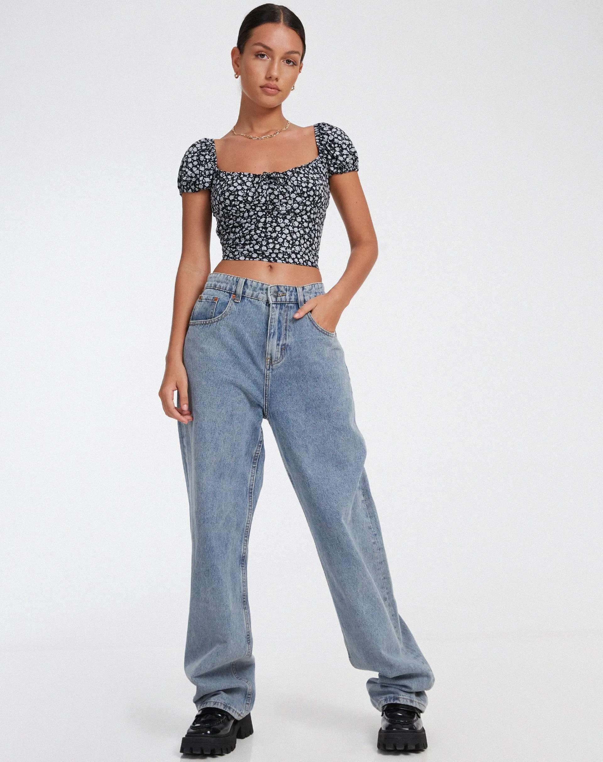 Mazu Crop Top in Ditsy Rose Black sold by Motel Rocks product image thumbnail 5