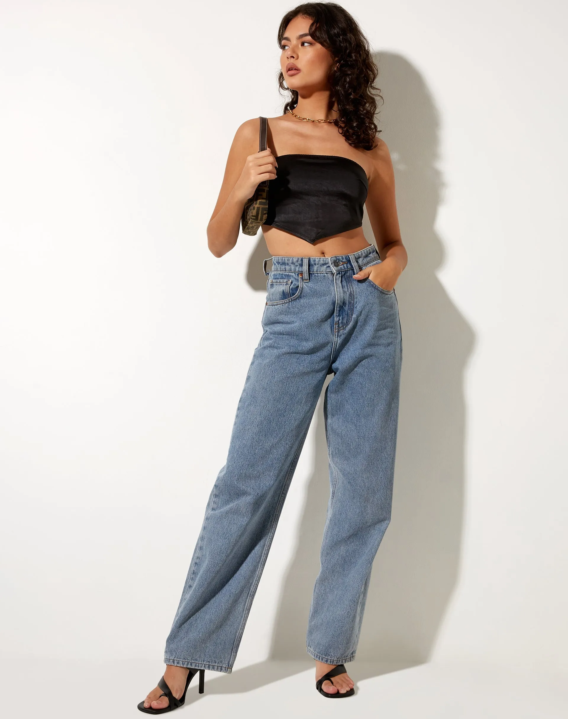 Nolda Crop Top in Satin Black sold by Motel Rocks product image thumbnail 3