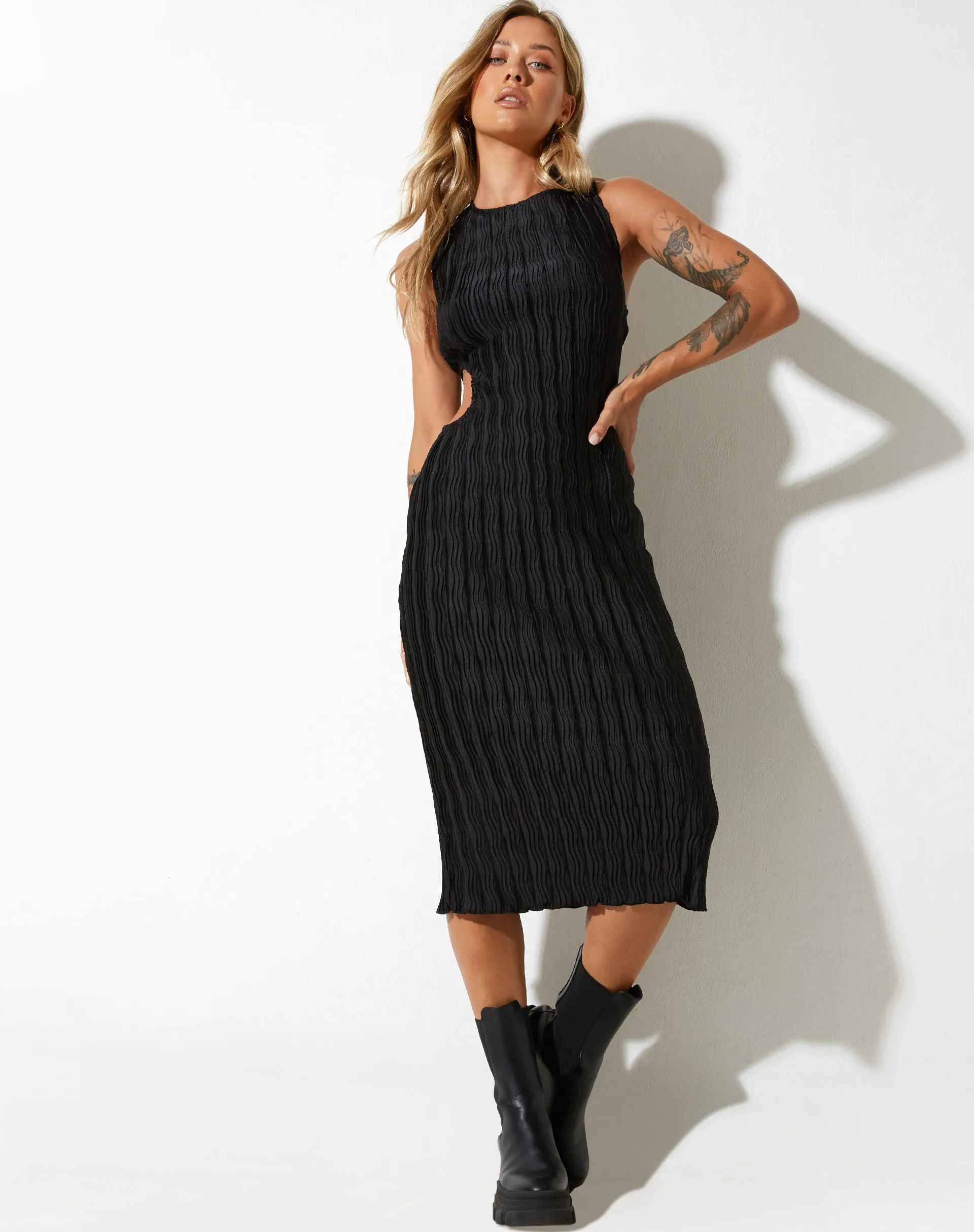 Estonia Midi Dress in Crinkle Black sold by Motel Rocks product image thumbnail 2