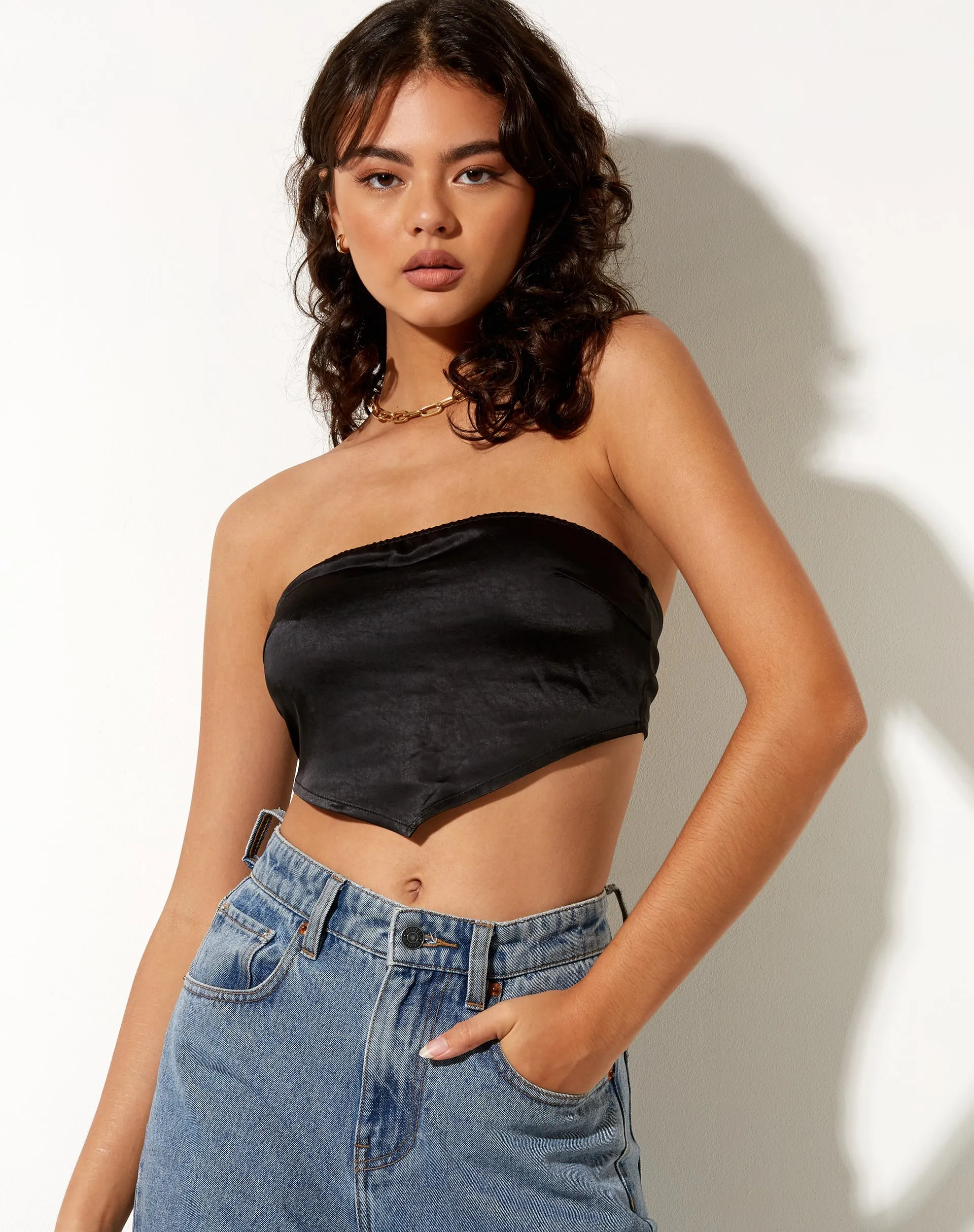 Nolda Crop Top in Satin Black sold by Motel Rocks product image thumbnail 4