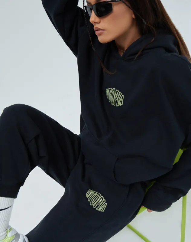 Oversize Hoodie in Black Utopia sold by Motel Rocks