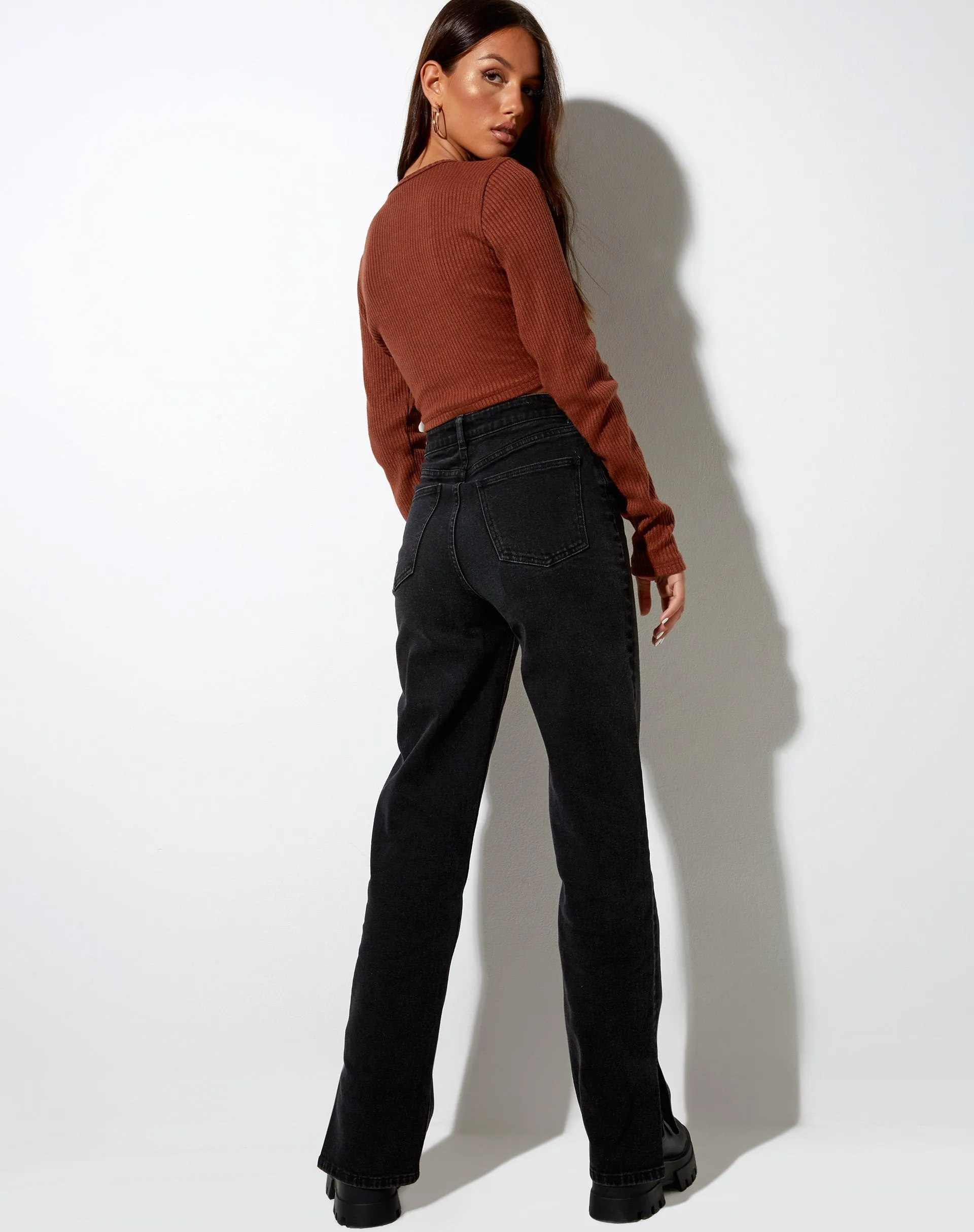 Viney Cardigan in Rib Chocolate sold by Motel Rocks product image thumbnail 2