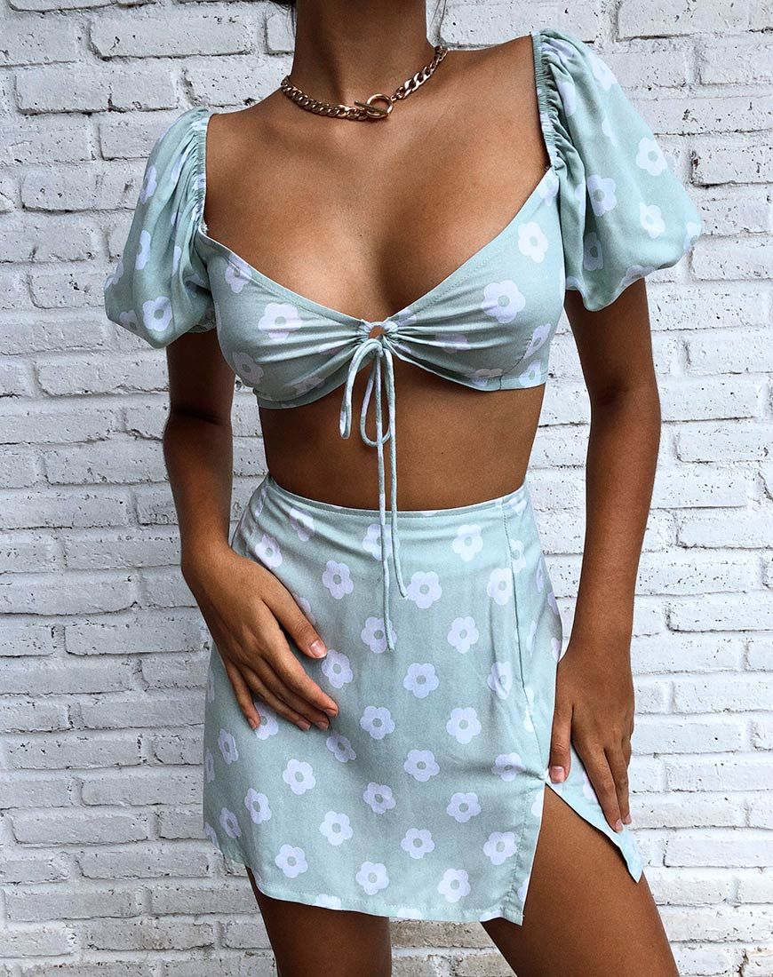 Chelin Crop Top in Sage Daisy sold by Motel Rocks product image thumbnail 2