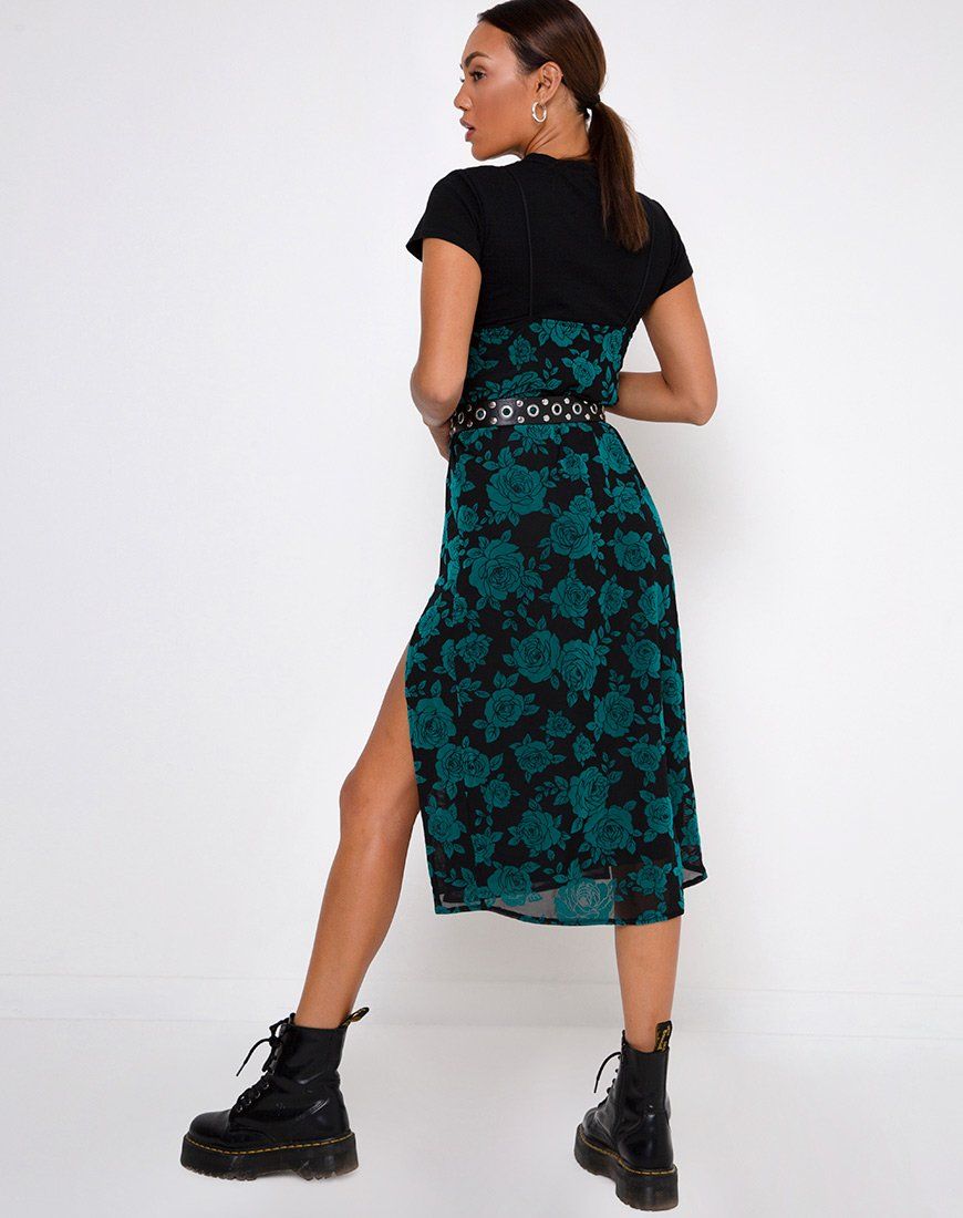 Daxita Midi Dress in Romantic Rose Flock Teal sold by Motel Rocks product image thumbnail 4