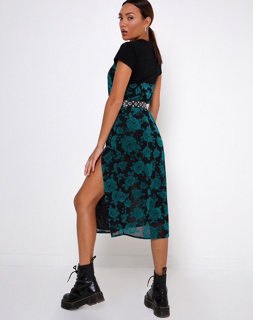 Daxita Midi Dress in Romantic Rose Flock Teal sold by Motel Rocks product image thumbnail 2