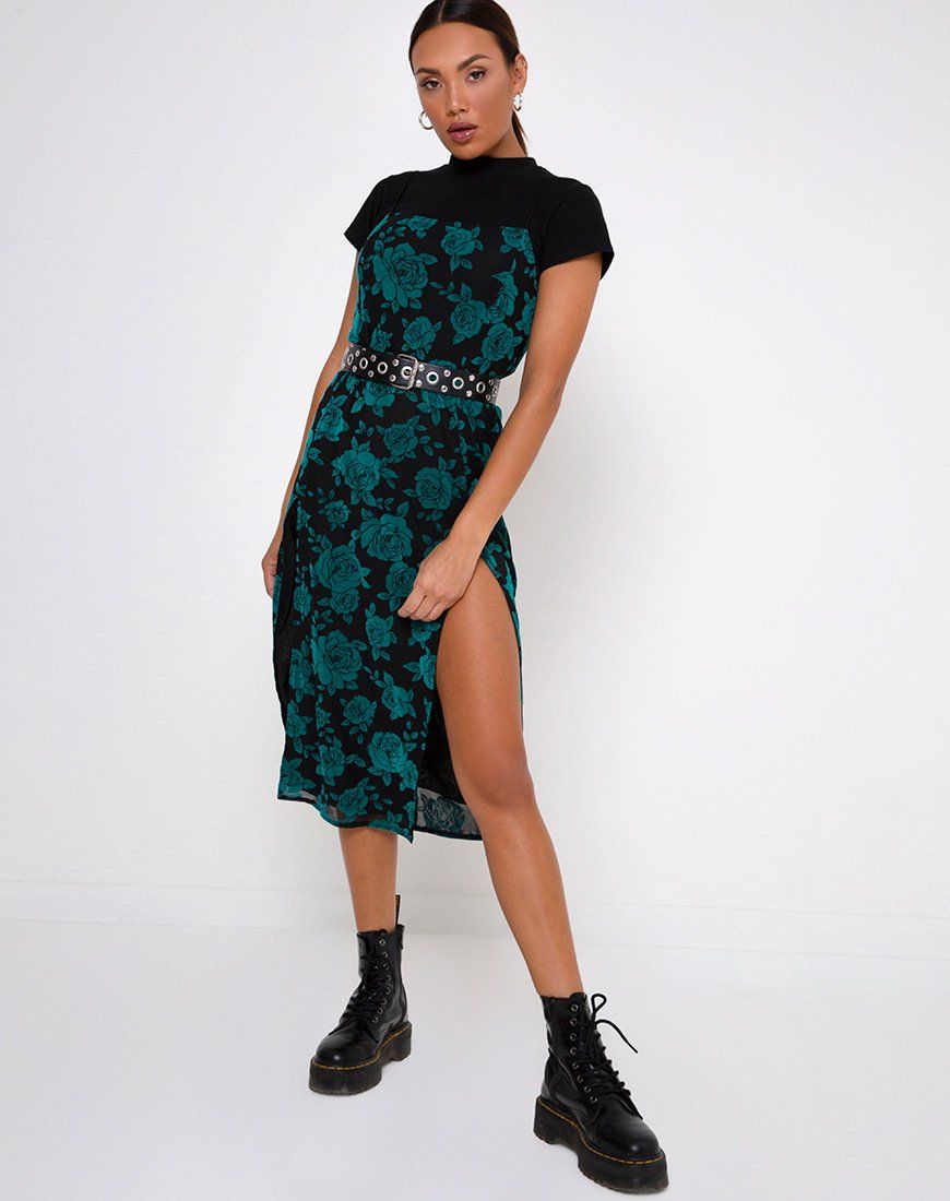 Daxita Midi Dress in Romantic Rose Flock Teal sold by Motel Rocks product image thumbnail 3