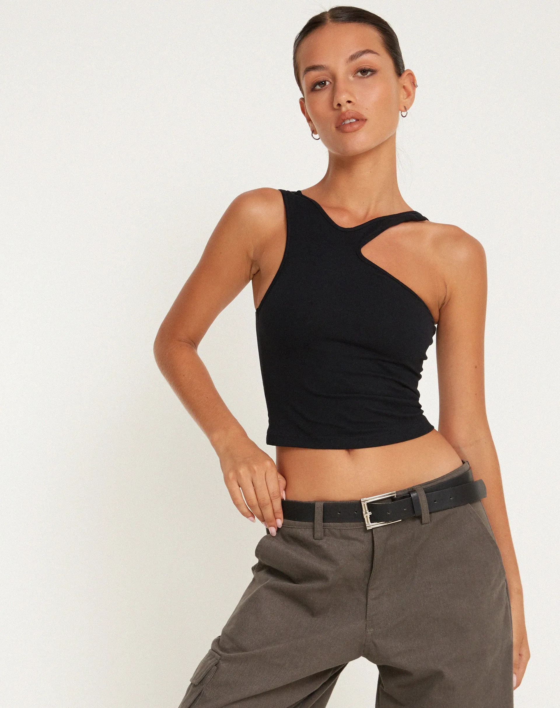 Xylia Crop Top in Lycra Black sold by Motel Rocks