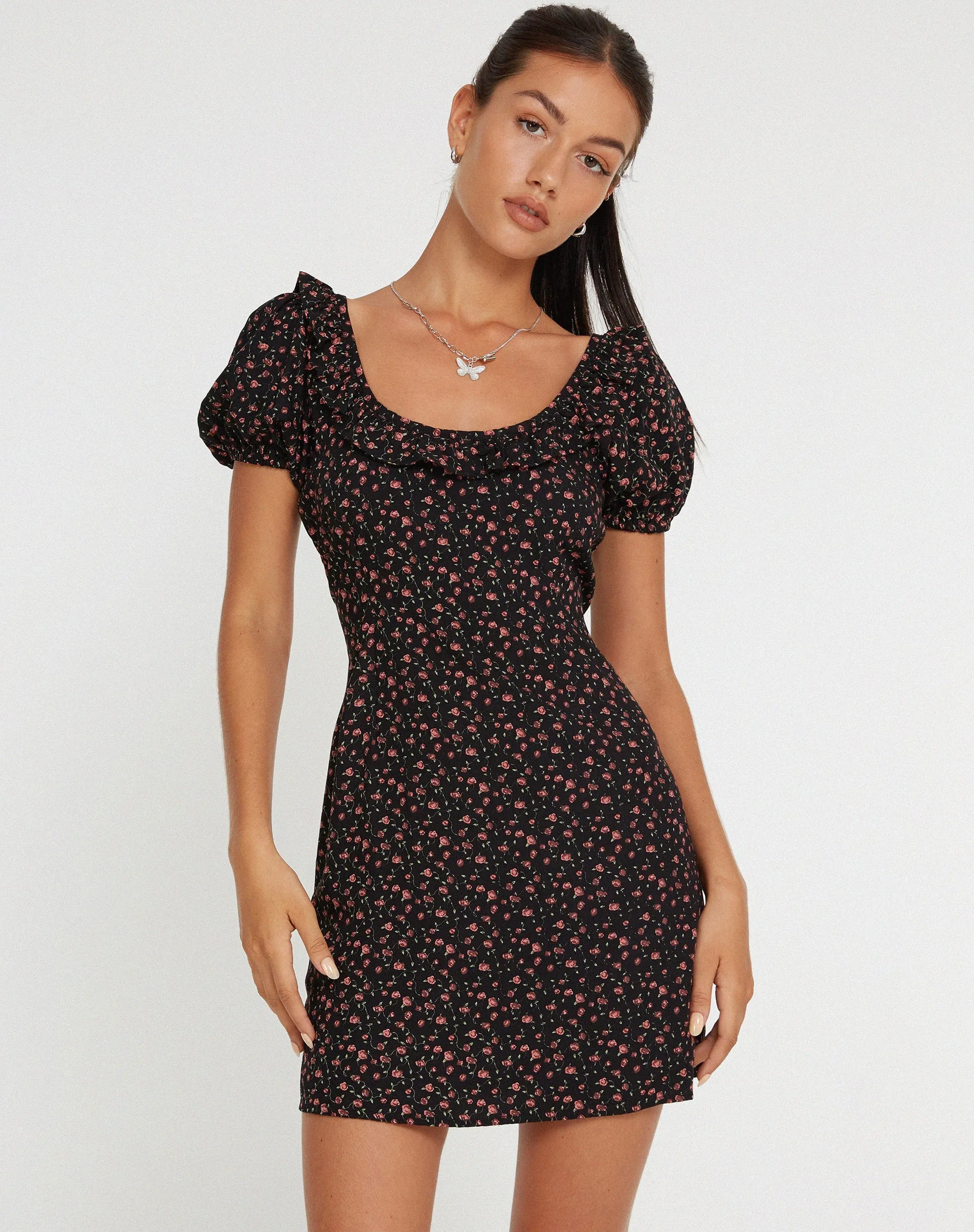 Sasyana Mini Dress in Dark Pink Rose Black sold by Motel Rocks product image thumbnail 2