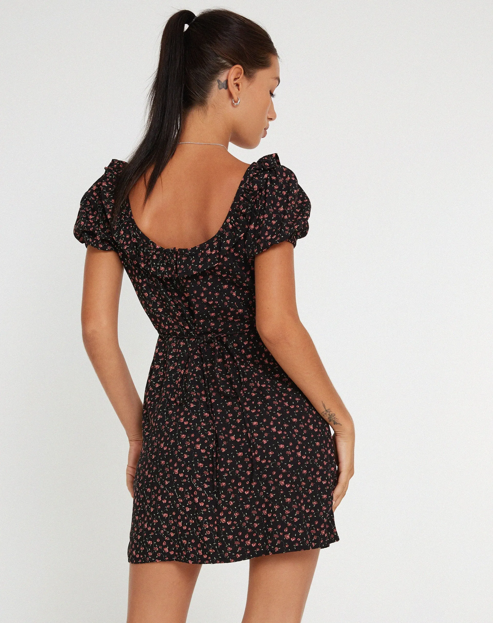 Sasyana Mini Dress in Dark Pink Rose Black sold by Motel Rocks product image thumbnail 3