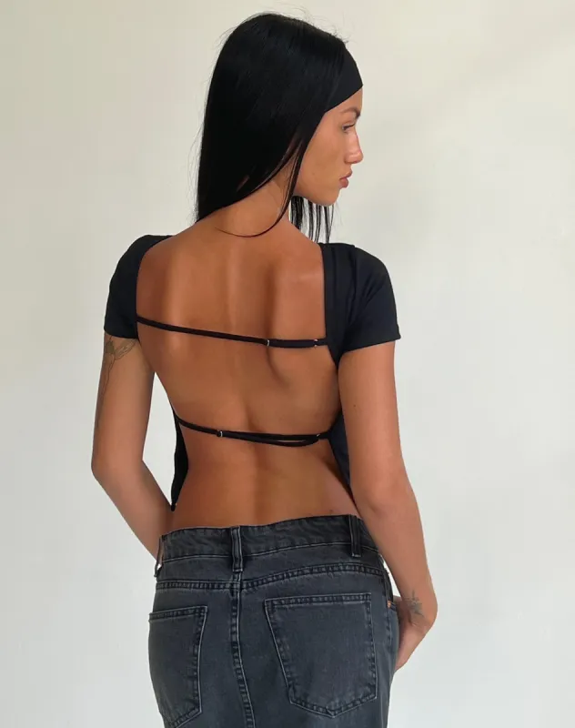 Anita Open Back Top in Black sold by Motel Rocks