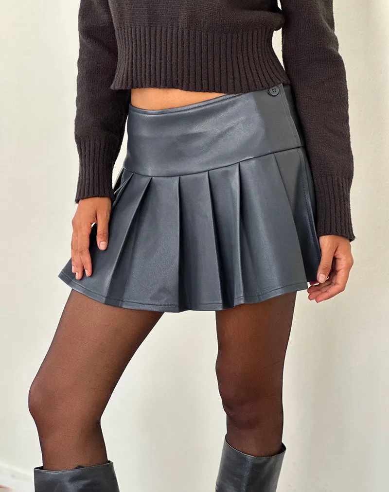 Casini Pleated Micro Skirt in PU Slate Grey sold by Motel Rocks