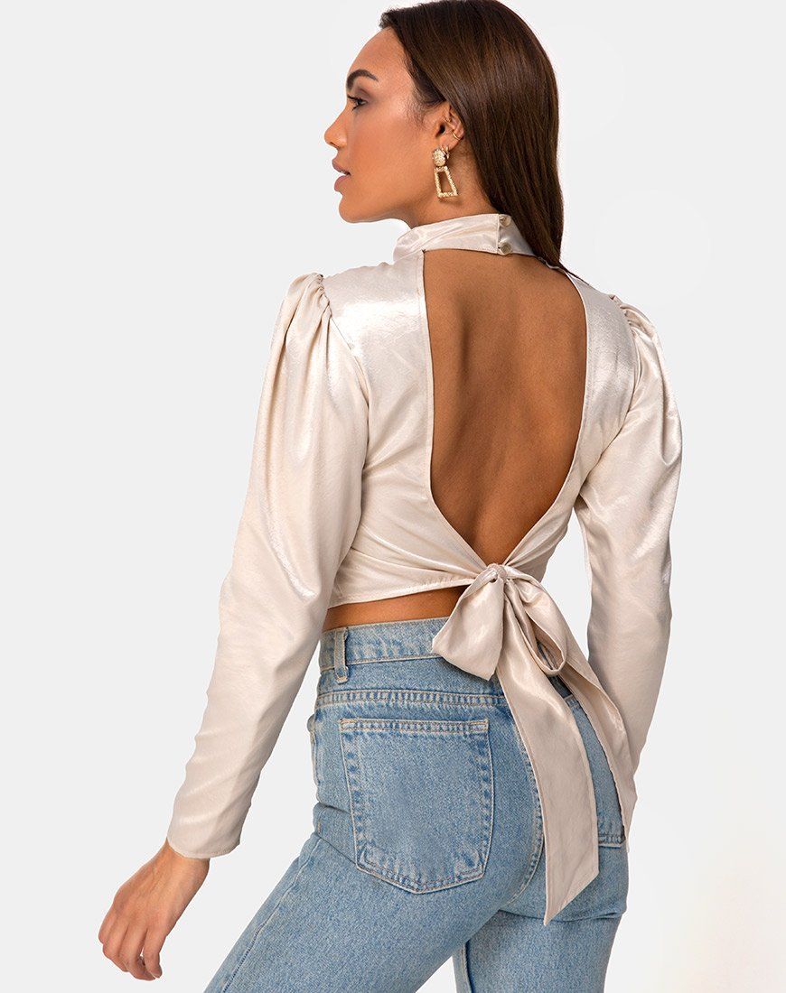 Lona Longsleeve Top in Satin Cream sold by Motel Rocks product image thumbnail 2