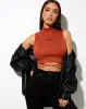 Quera Crop Top in Rib Picante with 'Angel' Embro sold by Motel Rocks