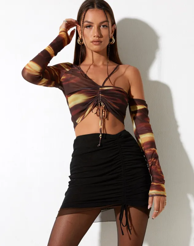 Kirana Mini Skirt in Mesh Black and Brown sold by Motel Rocks