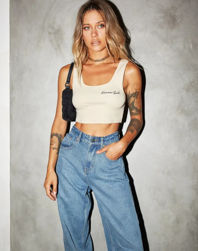 Landa Crop Top in Beige “Heaven Sent” Embro sold by Motel Rocks