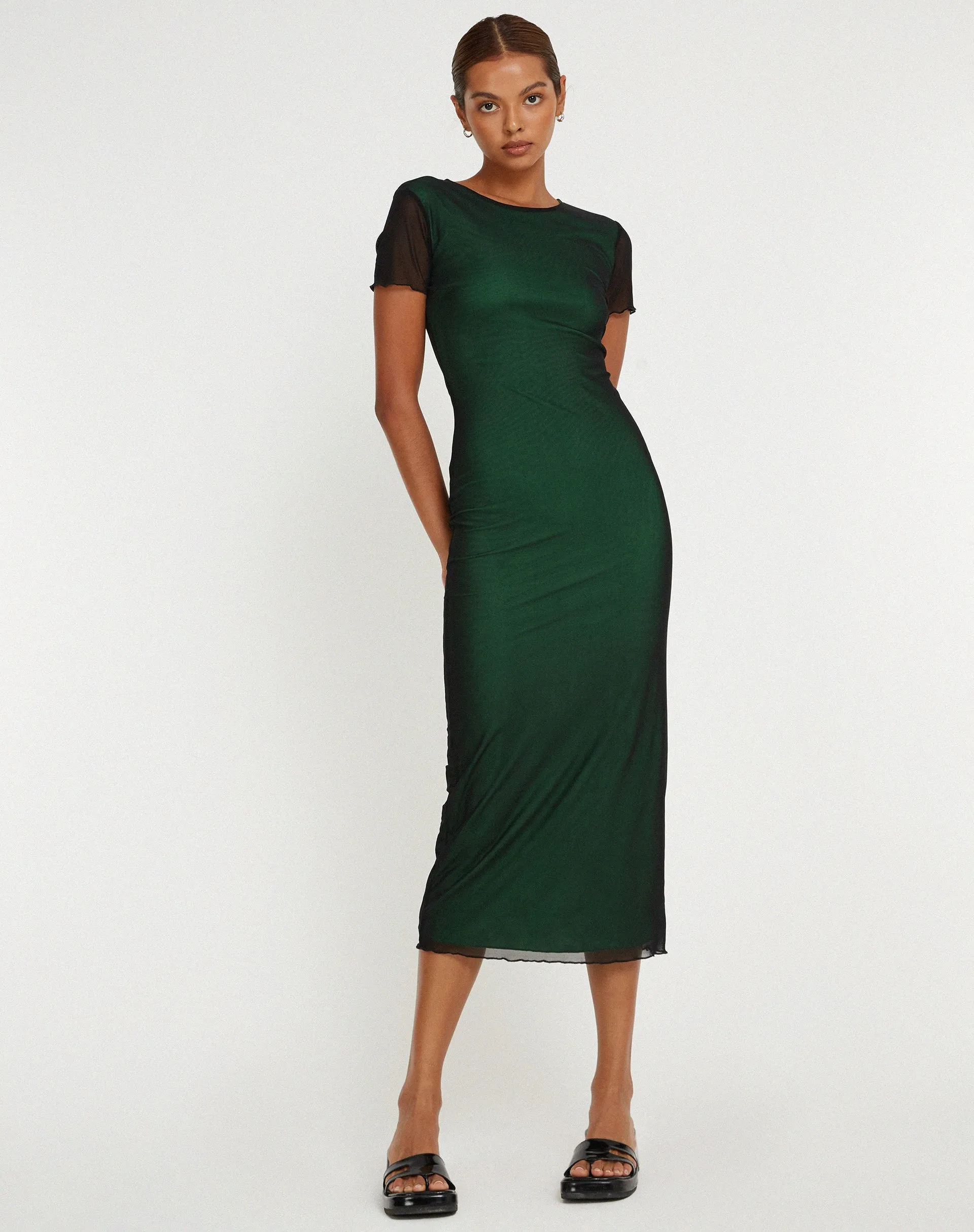 Roska Midi Dress in Black with Vibrant Green Lining sold by Motel Rocks product image thumbnail 4