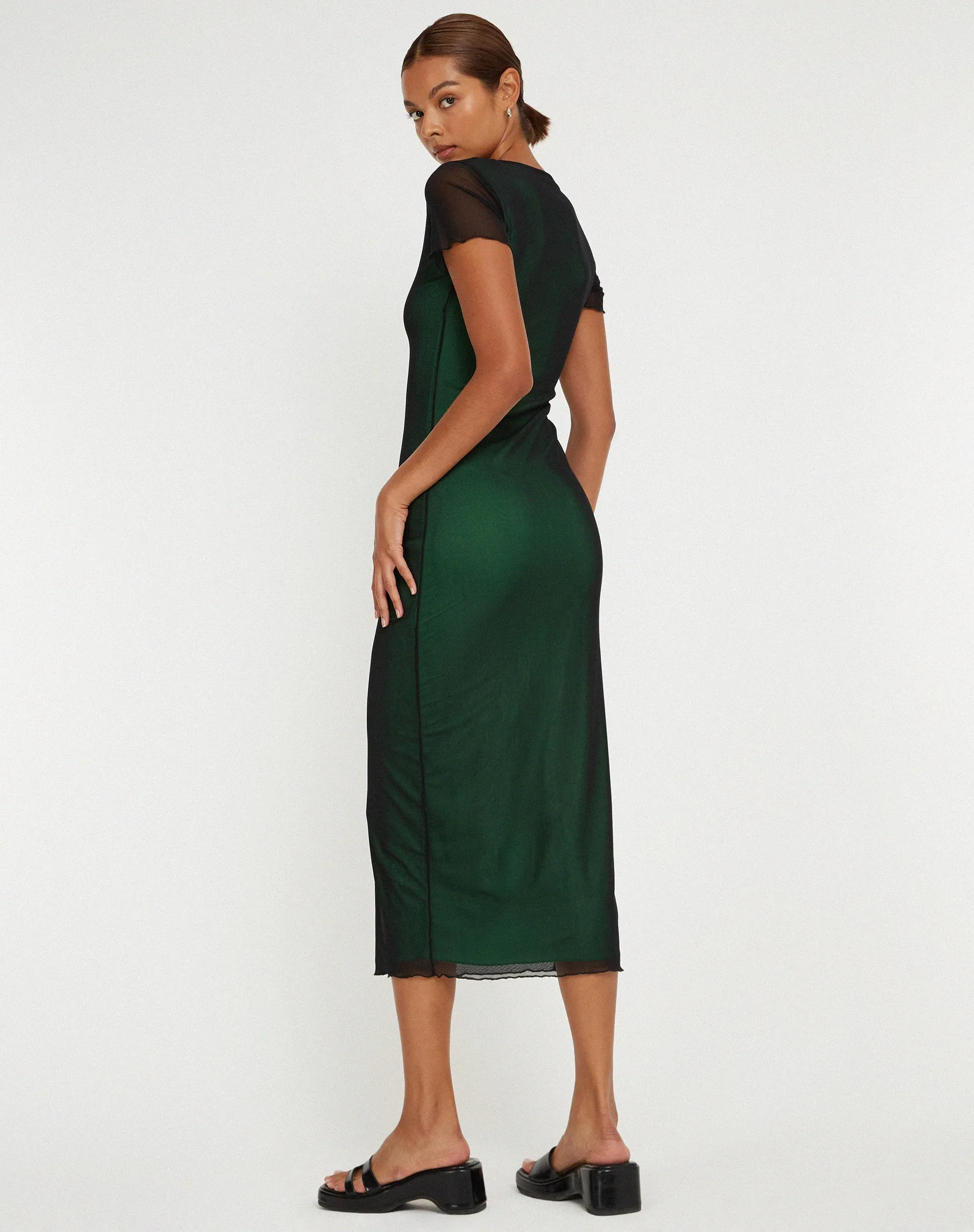 Roska Midi Dress in Black with Vibrant Green Lining sold by Motel Rocks product image thumbnail 3