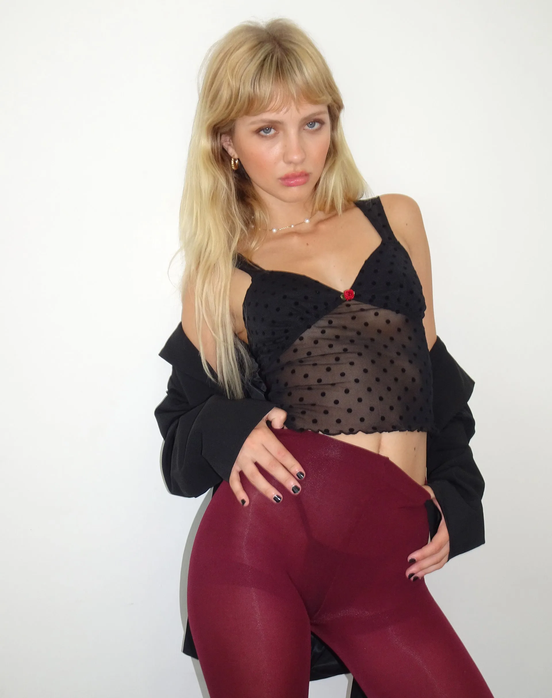 Brietta Mesh Top in Polka Black Flock sold by Motel Rocks product image thumbnail 5